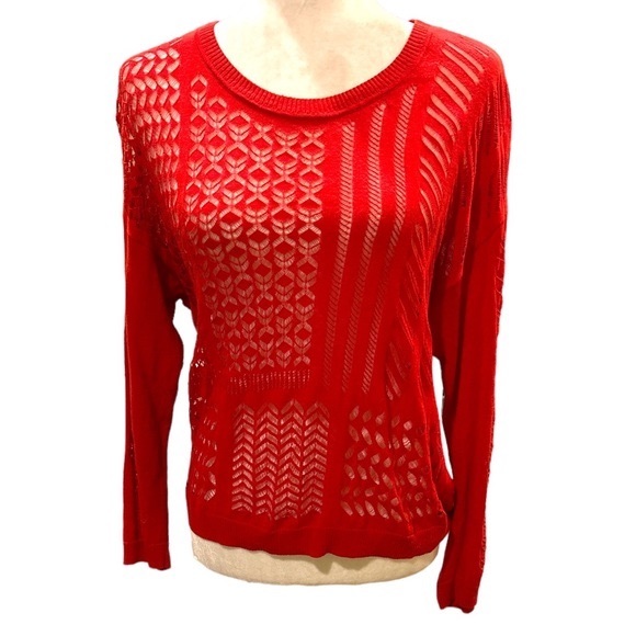 Sandro Paris Red Crochet Lace Sweater - 1 - Small - Picture 2 of 11